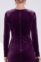 Load image into Gallery viewer, Dark Grey Velvet Ruched Boat Neck Midi Mother of the Bride Dress with Sleeves