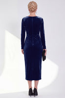 Load image into Gallery viewer, Dark Grey Velvet Ruched Boat Neck Midi Mother of the Bride Dress with Sleeves