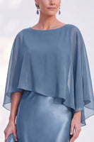 Load image into Gallery viewer, Dark Green Boat Neck Mermaid Satin Long Mother Of the Bride Dress with Cape