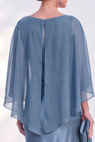 Load image into Gallery viewer, Dark Green Boat Neck Mermaid Satin Long Mother Of the Bride Dress with Cape