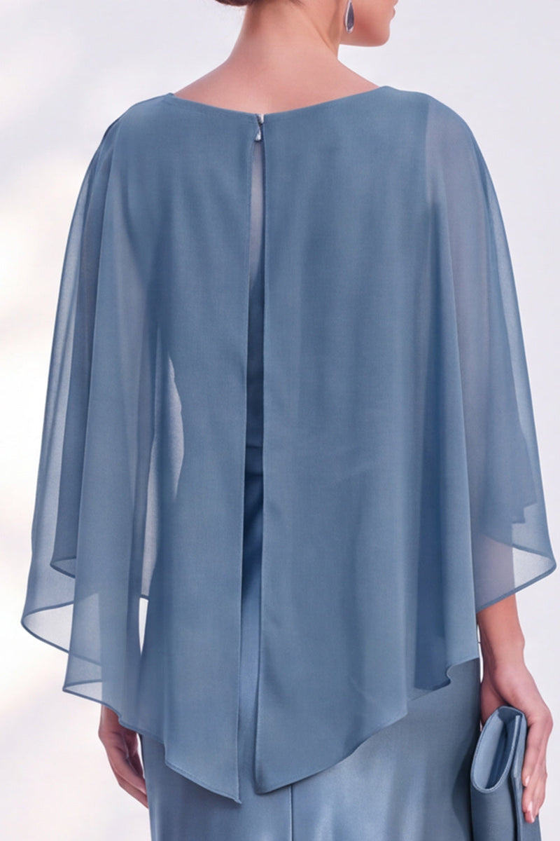 Load image into Gallery viewer, Dark Green Boat Neck Mermaid Satin Long Mother Of the Bride Dress with Cape