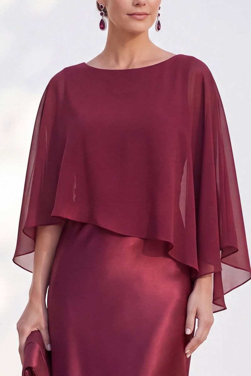 Load image into Gallery viewer, Dark Green Boat Neck Mermaid Satin Long Mother Of the Bride Dress with Cape