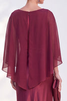 Load image into Gallery viewer, Dark Green Boat Neck Mermaid Satin Long Mother Of the Bride Dress with Cape