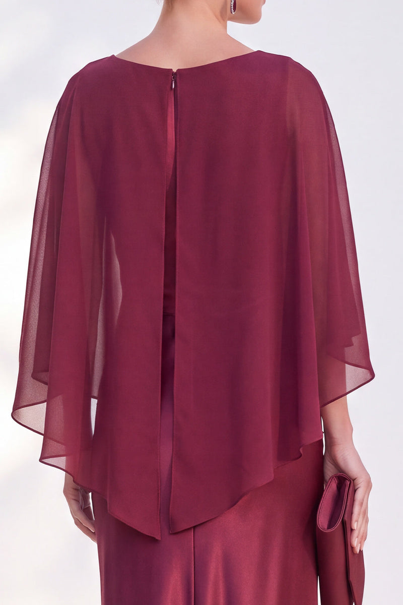 Load image into Gallery viewer, Dark Green Boat Neck Mermaid Satin Long Mother Of the Bride Dress with Cape