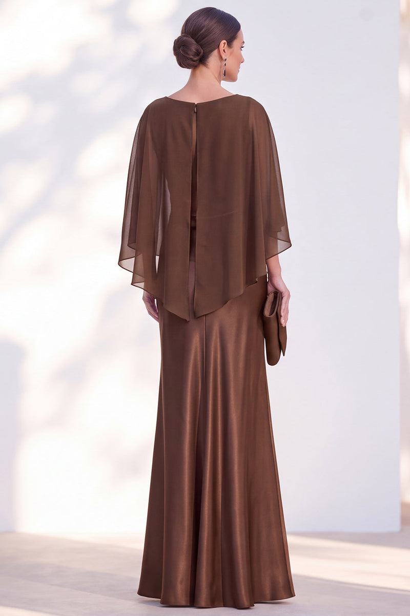 Load image into Gallery viewer, Dark Green Boat Neck Mermaid Satin Long Mother Of the Bride Dress with Cape