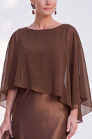 Load image into Gallery viewer, Dark Green Boat Neck Mermaid Satin Long Mother Of the Bride Dress with Cape
