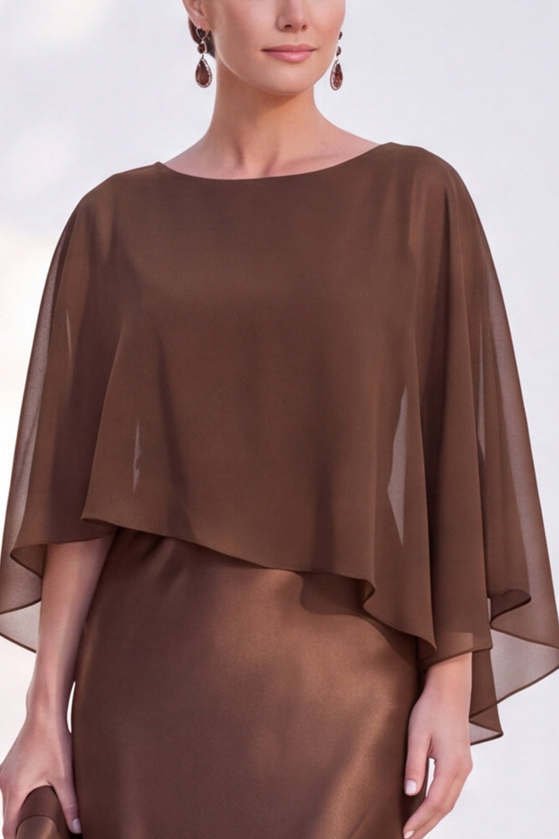 Load image into Gallery viewer, Dark Green Boat Neck Mermaid Satin Long Mother Of the Bride Dress with Cape