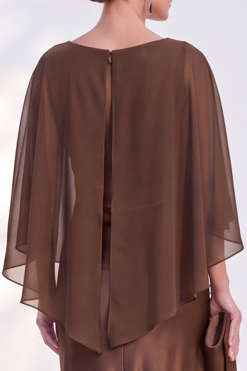 Load image into Gallery viewer, Dark Green Boat Neck Mermaid Satin Long Mother Of the Bride Dress with Cape