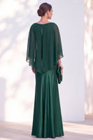 Load image into Gallery viewer, Dark Green Boat Neck Mermaid Satin Long Mother Of the Bride Dress with Cape