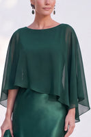 Load image into Gallery viewer, Dark Green Boat Neck Mermaid Satin Long Mother Of the Bride Dress with Cape