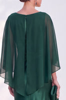 Load image into Gallery viewer, Dark Green Boat Neck Mermaid Satin Long Mother Of the Bride Dress with Cape