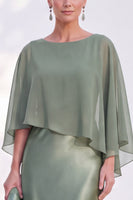 Load image into Gallery viewer, Dark Green Boat Neck Mermaid Satin Long Mother Of the Bride Dress with Cape