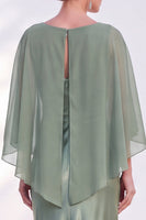 Load image into Gallery viewer, Dark Green Boat Neck Mermaid Satin Long Mother Of the Bride Dress with Cape