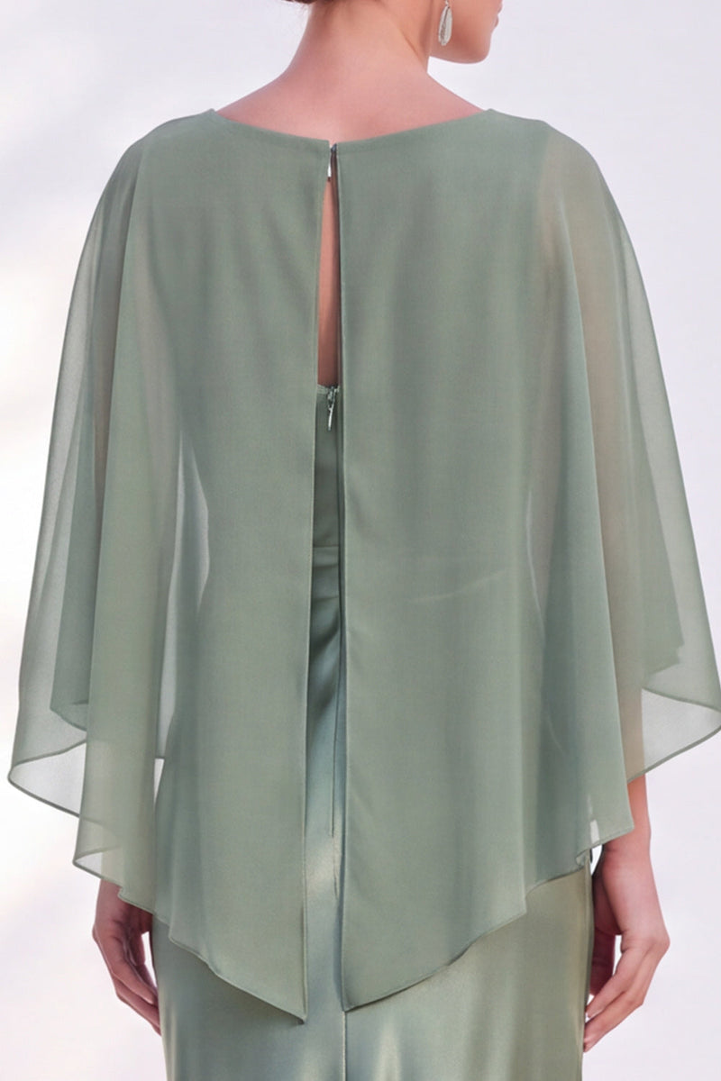 Load image into Gallery viewer, Dark Green Boat Neck Mermaid Satin Long Mother Of the Bride Dress with Cape