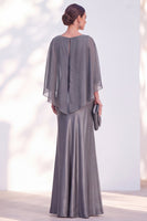Load image into Gallery viewer, Dark Green Boat Neck Mermaid Satin Long Mother Of the Bride Dress with Cape