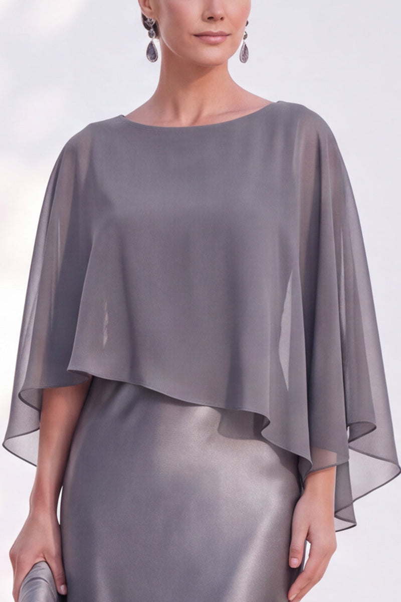 Load image into Gallery viewer, Dark Green Boat Neck Mermaid Satin Long Mother Of the Bride Dress with Cape