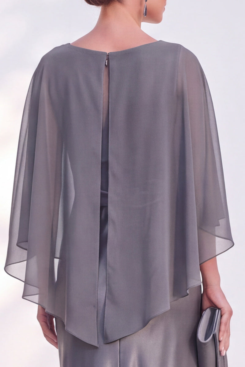 Load image into Gallery viewer, Dark Green Boat Neck Mermaid Satin Long Mother Of the Bride Dress with Cape