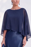 Load image into Gallery viewer, Dark Green Boat Neck Mermaid Satin Long Mother Of the Bride Dress with Cape