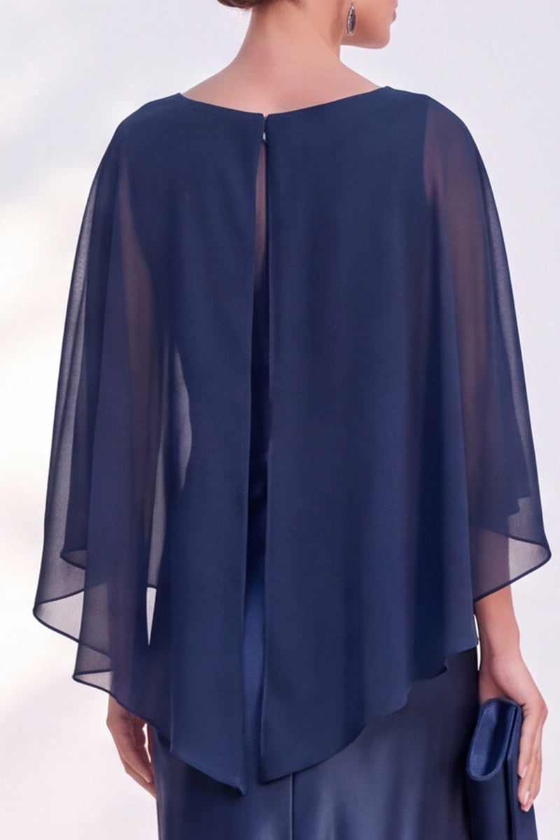 Load image into Gallery viewer, Dark Green Boat Neck Mermaid Satin Long Mother Of the Bride Dress with Cape