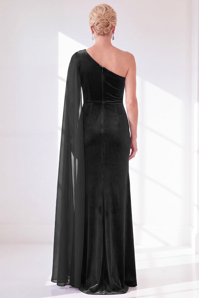 Load image into Gallery viewer, Royal Blue Velvet One Shoulder Sheath Long Mother of the Bride Dress with Side Cape