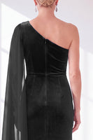 Load image into Gallery viewer, Royal Blue Velvet One Shoulder Sheath Long Mother of the Bride Dress with Side Cape