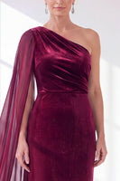 Load image into Gallery viewer, Royal Blue Velvet One Shoulder Sheath Long Mother of the Bride Dress with Side Cape