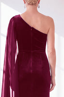 Load image into Gallery viewer, Royal Blue Velvet One Shoulder Sheath Long Mother of the Bride Dress with Side Cape