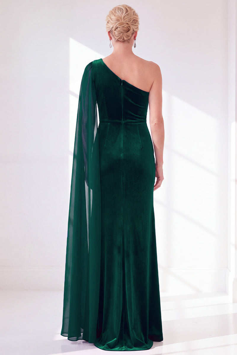 Load image into Gallery viewer, Royal Blue Velvet One Shoulder Sheath Long Mother of the Bride Dress with Side Cape
