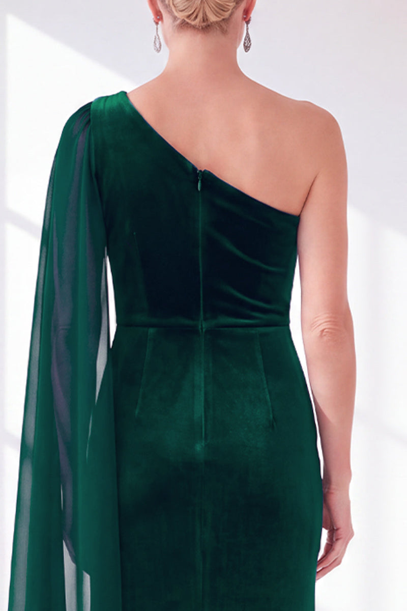 Load image into Gallery viewer, Royal Blue Velvet One Shoulder Sheath Long Mother of the Bride Dress with Side Cape