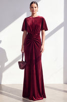 Load image into Gallery viewer, Velvet Coffee Ruched Mermaid Long Mother of the Bride Dress with Sleeves