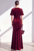 Load image into Gallery viewer, Velvet Coffee Ruched Mermaid Long Mother of the Bride Dress with Sleeves