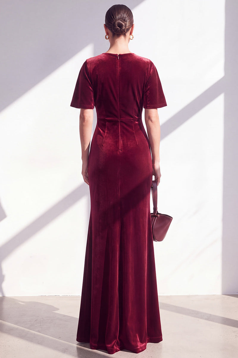Load image into Gallery viewer, Velvet Coffee Ruched Mermaid Long Mother of the Bride Dress with Sleeves