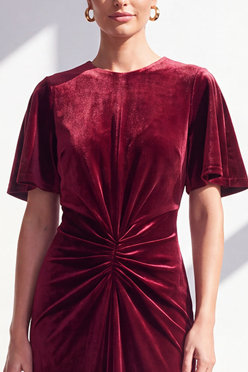 Load image into Gallery viewer, Velvet Coffee Ruched Mermaid Long Mother of the Bride Dress with Sleeves