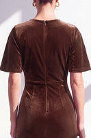 Load image into Gallery viewer, Velvet Coffee Ruched Mermaid Long Mother of the Bride Dress with Sleeves