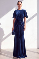 Load image into Gallery viewer, Velvet Coffee Ruched Mermaid Long Mother of the Bride Dress with Sleeves