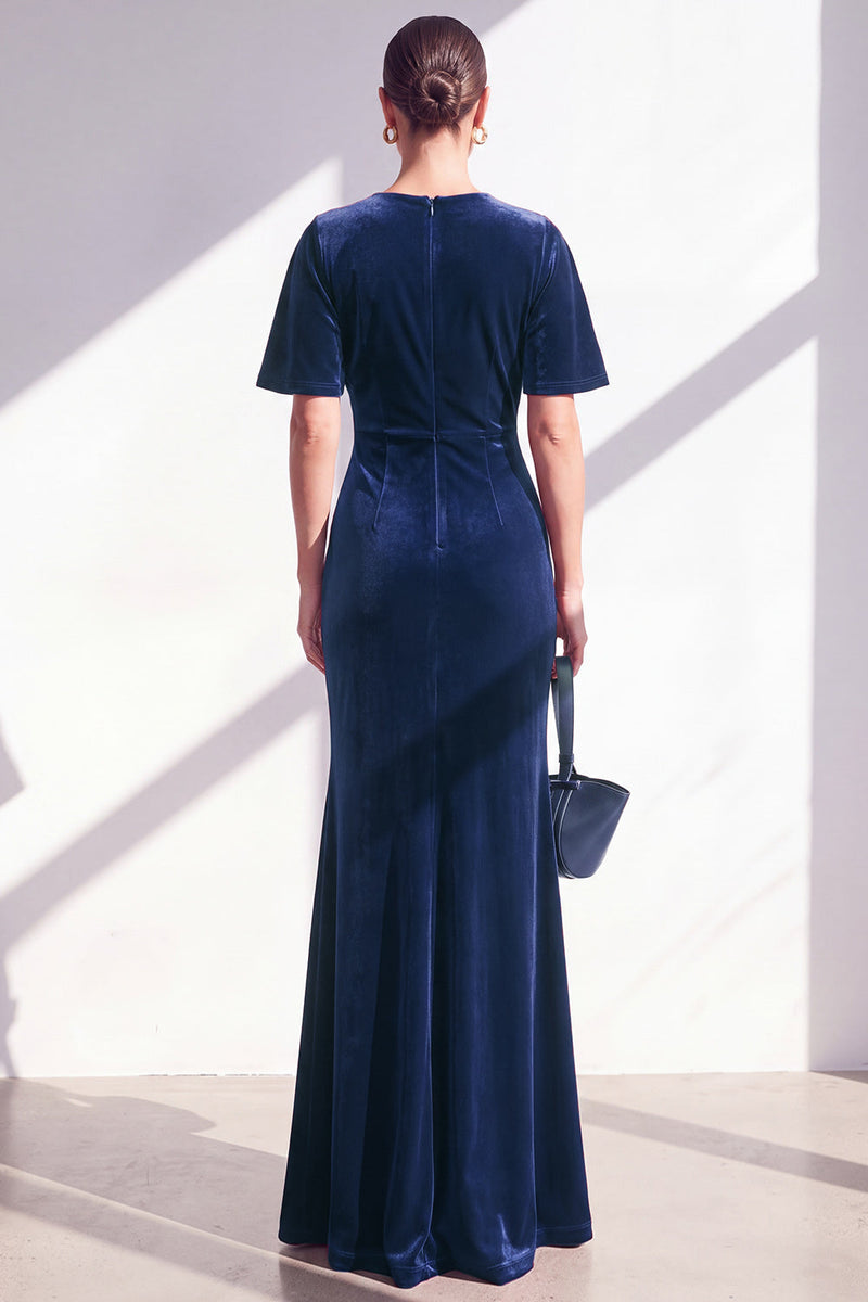Load image into Gallery viewer, Velvet Coffee Ruched Mermaid Long Mother of the Bride Dress with Sleeves