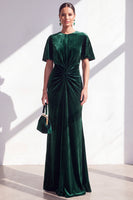 Load image into Gallery viewer, Velvet Coffee Ruched Mermaid Long Mother of the Bride Dress with Sleeves
