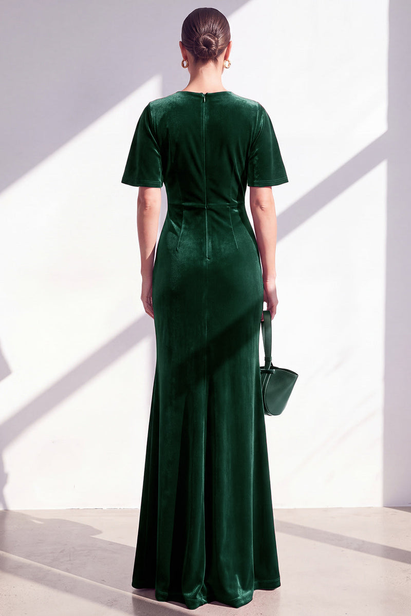 Load image into Gallery viewer, Velvet Coffee Ruched Mermaid Long Mother of the Bride Dress with Sleeves