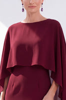 Load image into Gallery viewer, Dark Purple Bodycon Chiffon Round Neck Midi Mother of the Bride Dress with Cape