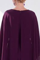 Load image into Gallery viewer, Dark Purple Bodycon Chiffon Round Neck Midi Mother of the Bride Dress with Cape