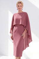 Load image into Gallery viewer, Dark Purple Bodycon Chiffon Round Neck Midi Mother of the Bride Dress with Cape