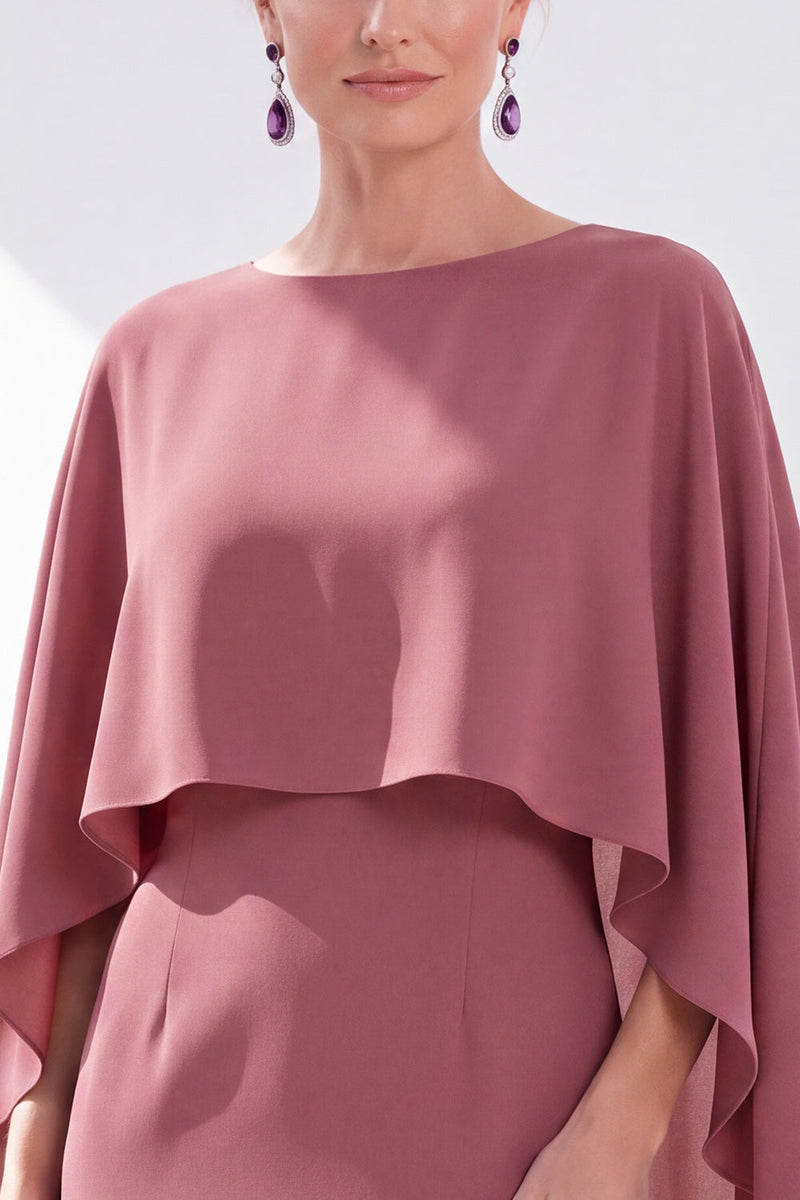Load image into Gallery viewer, Dark Purple Bodycon Chiffon Round Neck Midi Mother of the Bride Dress with Cape