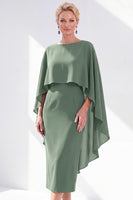 Load image into Gallery viewer, Dark Purple Bodycon Chiffon Round Neck Midi Mother of the Bride Dress with Cape