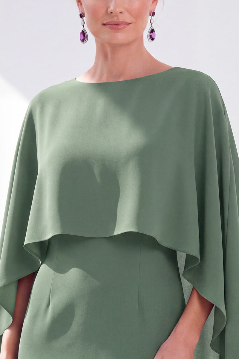 Load image into Gallery viewer, Dark Purple Bodycon Chiffon Round Neck Midi Mother of the Bride Dress with Cape