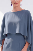 Load image into Gallery viewer, Dark Purple Bodycon Chiffon Round Neck Midi Mother of the Bride Dress with Cape