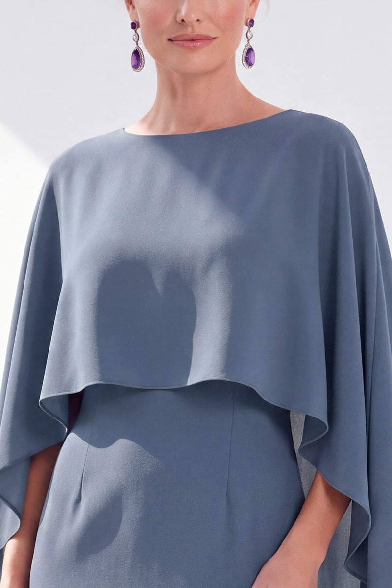 Load image into Gallery viewer, Dark Purple Bodycon Chiffon Round Neck Midi Mother of the Bride Dress with Cape