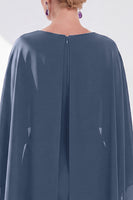 Load image into Gallery viewer, Dark Purple Bodycon Chiffon Round Neck Midi Mother of the Bride Dress with Cape