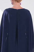 Load image into Gallery viewer, Dark Purple Bodycon Chiffon Round Neck Midi Mother of the Bride Dress with Cape
