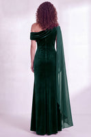 Load image into Gallery viewer, Burgundy Ruched One Shoulder Mermaid Long Velvet Mother of the Bride Dress with Side Cape