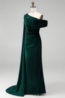 Load image into Gallery viewer, Burgundy Ruched One Shoulder Mermaid Long Velvet Mother of the Bride Dress with Side Cape